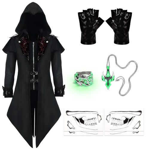 IEEILULU Giacca da Uomo Retrò Steampunk, Cappotto Medievale Giacca Gotico Rinascimentale Vittoriana, Frac Medievale Smoking per Halloween Carnevale (Con cappuccio, M)