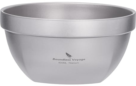 iBasingo 800ml Double Walled Titanium Bowl, Ultralight Portable Camping Bowl, Durable Metal Tableware for Rice Soup Oatmeal Snack Ice Cream, Titanium ColorTi1162T