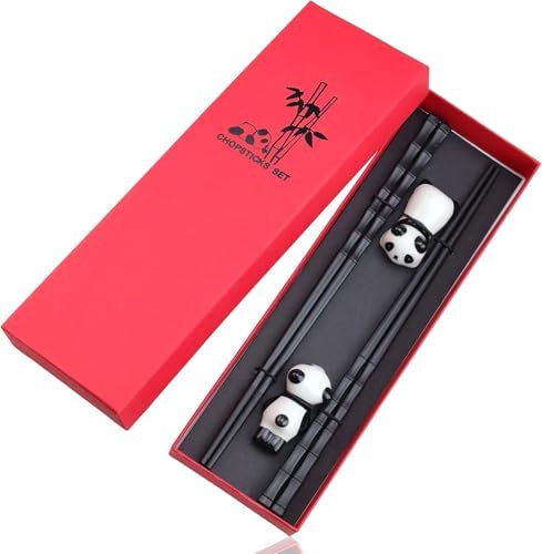 NEUTYPECHIC Bacchette cinesi riutilizzabili, 2 paia con supporti panda in ceramica, confezione regalo