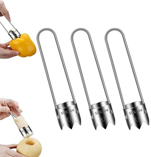 Fruit and Vegetable Corer Tool, Red Bell Pepper Seed Corer, Stainless Steel Fruite Corer, Apple Core Remover with Ergonomic Handle, For Vegetables Fruit Corer Kitchen Gadget (3 Pcs)