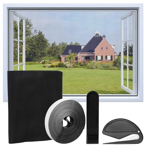 Moustiquaire Fenetre,Moustiquaire Fenetre Peut être coupé, Moustiquaire avec Rubans Adhésifs sans Percage, Taille Maximale de la (BLACK 150 * 180cm)