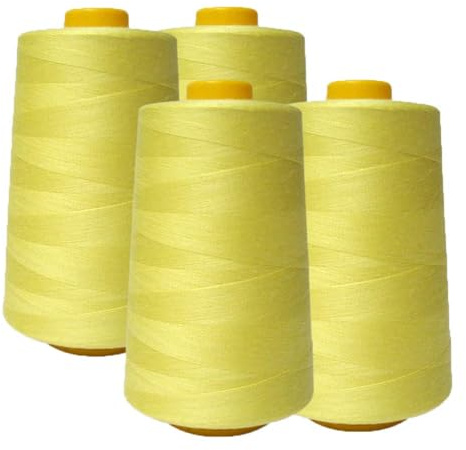 AK TRADING CO. 4-Pack Yellow All Purpose Sewing Thread Cones (6000 Yards Each) of High Tensile Polyester Thread Spools for Sewing, Quilting, Serger Machines, Overlock, Merrow & Hand Embroidery