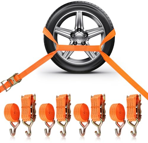 GEARMONSTER 4 x spännrem för biltransport, 3 m, 35 mm hjulsäkringsrem, 2 000 daN, biltransport surrningsrem med ratsch och krok för hjulsäkring på trailer/släpvagn, bil, fordon, skåpbil