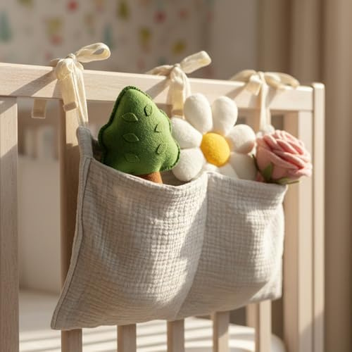 Sorcristy 2 unidades organizador de cuna colgante con 2 compartimentos para habitación de los niños, organizador de cuna colgante para pañales, ropa, juguetes