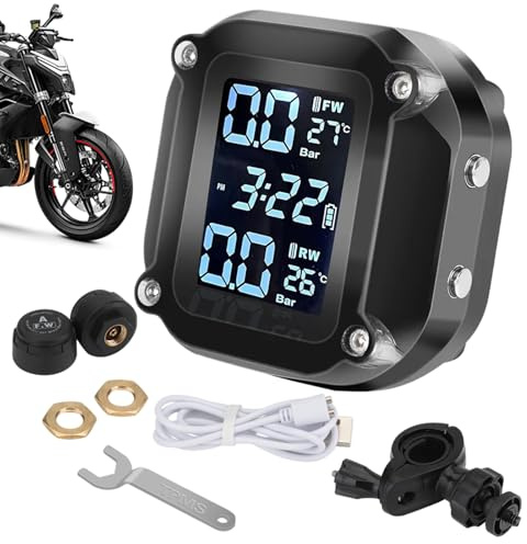 Système De De Pression Des Pneus - Détecteur De Pression Avec Affichage LCD | Alarme Étanche De Et Température Avec Capteur Externe,Pour Moto, Vélo, Quad, Sécurité Routière
