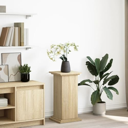 Mokuyary postament med förvaringsutrymme Sonoma-ek 31 x 30 x 60 cm träbaserade växtställ, växthylla inomhus utomhus blomhylla, dekorativ blomtrappa för terrass, balkong, vardagsrum