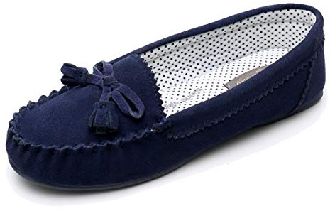 Real Fancy Moccasin Slippers for Women Flat Casual Comfortable Loafer Shoes Womens Moccasin Slippers Spring Driving Moccasins Shoes (5 B(M) US, Navy)