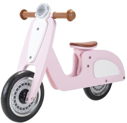 Bandits & Angels Italian Rider Laufrad aus Holz, rosa ab 2 Jahren – für Mädchen – Laufrad aus Holz, rosa – Retro-Roller zum Aufsitzen – Zweirad – geräuscharme Räder – Verstellbarer Sattel