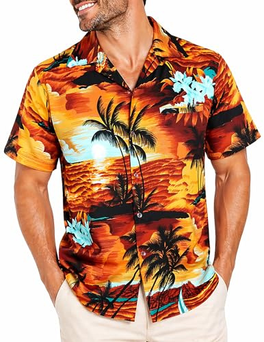 King Kameha Chemise Hawaienne Homme - Chemise Hawaïenne Homme Manches Courtes - Hinano - Chemisette Fleurie Leger – Surf, Brown Turquoise, 6XL