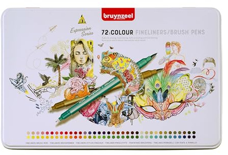 BRUYNZEEL Creatives Fineliner/Brush Pen Set de 72 couleurs | Stylos à double pointe pour l'écriture, le dessin et les livres de coloriage pour adultes