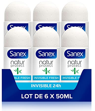 SANEX Hudvänlig deodorant - Natur Protect Invisible & Fresh Bamboo Ball - herr och dam - set med 6 enheter på 50 ml
