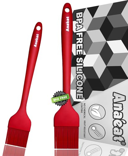 Anaeat High Heat Resistant Silicone Basting Pastry Brush Set of 2- Hygienic One-Pieces Design Spread Oil Butter for BBQ Grill Barbecue Baking Kitchen Cooking - BPA Free & Dishwasher Safe (10+8.2)