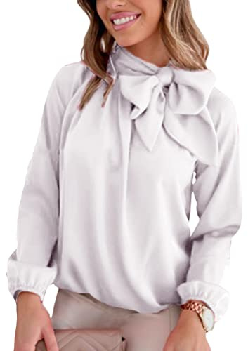 Onsoyours Camicia per Donna Chiffon Elegante Camicia con Collo a Volant in Piedi Colletto Camicetta Donna Ufficio Formale Maglietta Manica Lunga Autunno