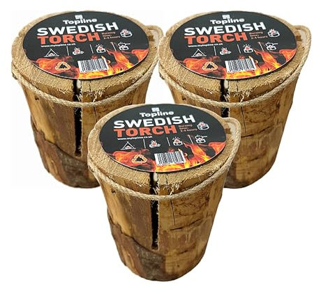 Swedish Fire Torch Instant Fire Wood - 3 x Extra Dry Kiln Dried Logs, Perfect for a Garden Fire Pit. Can Be Used as a Campfire, Stove or Even a Garden Lantern/Garden Candle