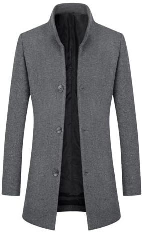 Allthemen Abrigo Hombre Grueso Invierno Largo Trench Coat de Lana Caliente Chaqueta Slim Fit Parka Cuello Alto