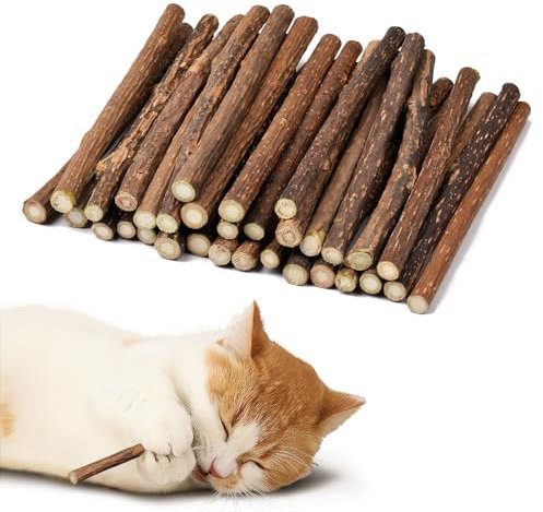 Adiwo Katzenminze Sticks,32 Stück Matatabi Katzensticks Katzenminzen Spielzeug Matatabi Stick Katzen Sticks Katzenminze Zähne Reinigung Dental Katzenspielzeug für Katzen Zahnpflege 6-8mm