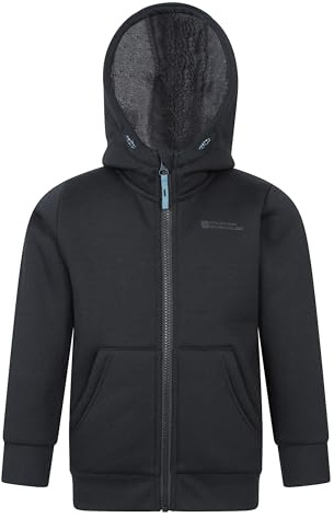 Mountain Warehouse Nordic II Kids Full-Zip Hoodie - Warm & Snug Top with Sherpa Lining, For Boys & Girls - Best for Autumn, Winter, Outdoors, Walking, School Black Kids Size 9-10 Years