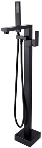 ASerZenith Matte Black Square Freestanding Bath Spout Shower Faucet Mixer Tap Floor Mounted Single Handle Bathtub Floor Mounted Standing Bathtub Faucet