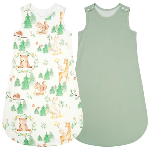 WYTbaby Gigoteuse Bébé 1 Tog, 100% Coton, Gigoteuse à Pied avec Boutons Pression et Fermeture Éclair sur le Côté, Gigoteuse avec Jambes pour toute l'année 2 Pack pour Filles Garçons