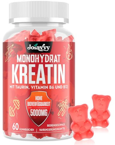 Gominolas de Creatina Monohidrato, 5000 mg de Creatina Monohidratada por cada Dosis, Potenciador Preentrenamiento, Más Práctico que el Polvo, Sabor a Bayas, Vegano (60 Unidad (Paquete de 1))