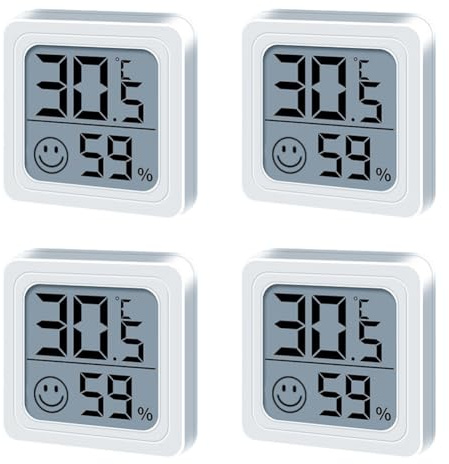 DASIAUTOEM Lot de 4 thermomètres hygromètres d'intérieur - Mini thermomètre numérique - Thermomètre d'intérieur pour chambre de bébé, bureau, cave à vin, salon, bureau, serre