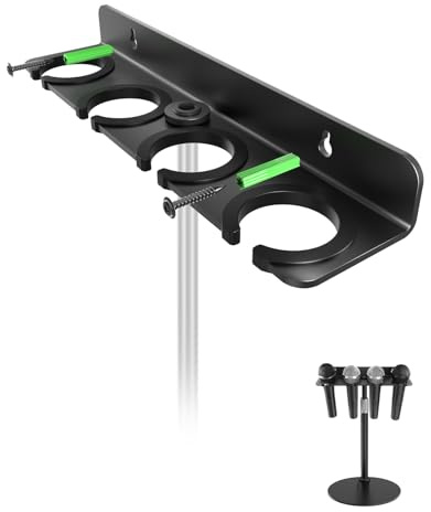 Multi Mic Holder for Stand, Wall Mount for 4 Handheld Wired/Wireless Mics