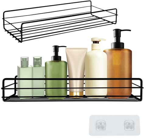 fuxunamz Mensola Doccia, Mensole Bagno Senza Foratura, Porta Bagnoschiuma da Doccia Organizzatore da Parete, Accessori per Il Bagno, la Cucina e la Toilette, Nero