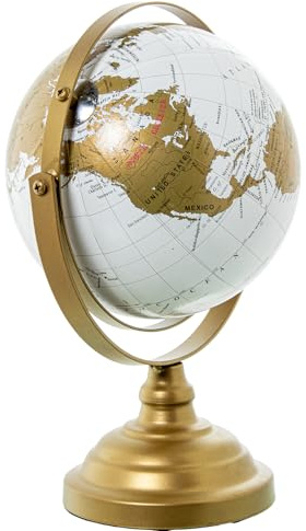 GLOBO TERRÁQUEO 23562 BLANCO C/PIE METAL DORADO_19X16X28CM