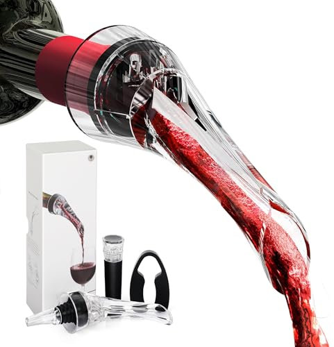 AUROAY Bec Verseur Aérateur de Vin avec Coupe-Capsule et Bouchon à Vin sous Vide, Decanteur Aérateur à Vin 3 en 1 pour Vins Rouge et Blanc pour Les Amateurs de Vin
