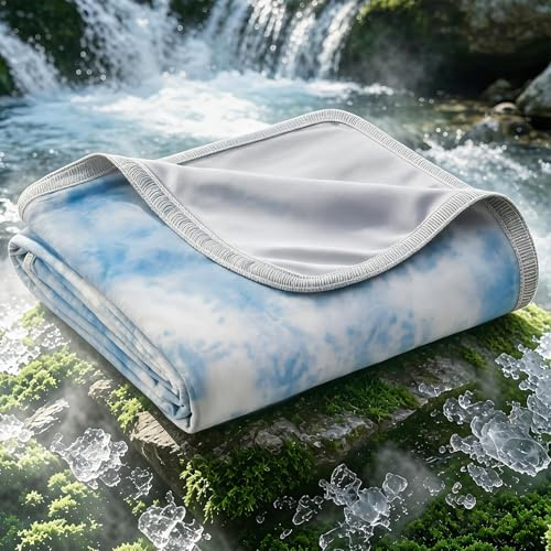 Emme Arc-Chill Q-Max - Coperta rinfrescante, 127 x 177 cm, 2 in 1, double face, leggermente traspirante, copriletto blu acquerello