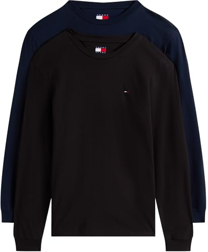 Tommy Jeans T-Shirts Manches Longues Lot de 2 Homme Slim avec Col Ras-du-Cou, Multicolore (Black/Dark Night Navy), M