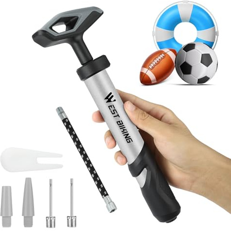 Ball Pump With Needle, Portable Football Inflator Pump Come With Hose，Inflation Pump for Soccer, Basketball, Rugby, Balloons, Swimming Laps(Silvery)