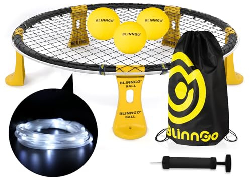 Roundnet Game 3 Balls Version, Available All Day Beach Ball Game Set with Strip Light, Lawn, Beach, Backyard Outdoor Game for Beginners and Professional Players