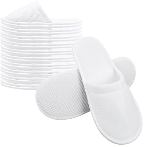 Taimimy 10 paia di pantofole da hotel bianche da donna e da uomo, pantofole antiscivolo usa e getta, pantofole usa e getta, pantofole per gli ospiti, punta chiusa, pantofole in spugna unisex per hotel