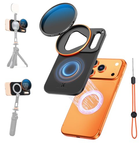 K&F CONCEPT Adaptateur de Filtre Magnétique Double Face avec Filtre ND2-32 | ND2-32 Variable de 58 mm Compatible avec iPhone 17 Pro et Filtres filetés de 58 mm, Compatible avec Lentilles iPhone -FA101