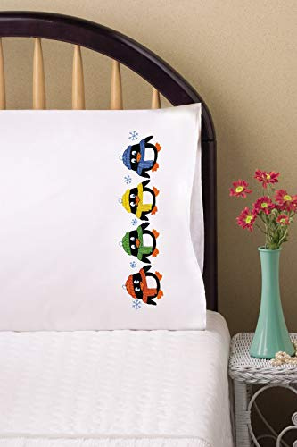 Penguins Stamped for Embroidery Pillowcases - Set of Two