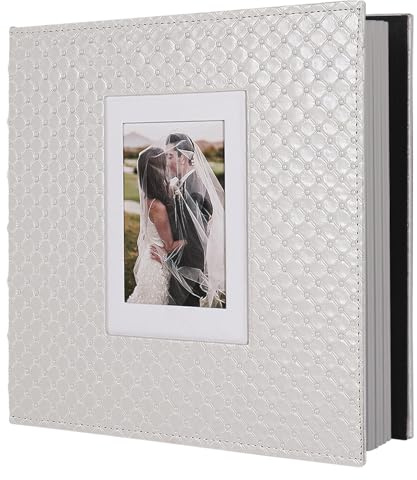 RECUTMS Self Adhesive Photo Album, Large PU Leather Scrapbook Album with Cover Window, 60 Pages DIY Picture Album Holds 3x5 4x6 5x7 8x10 Photos for Family, Wedding, Travel & Memory Book(White)
