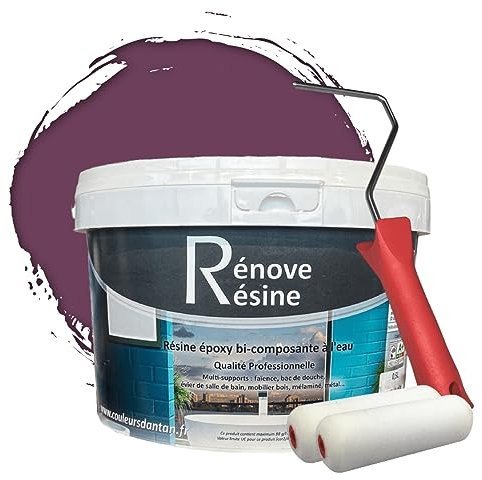 COULEURS D ANTAN Peinture Résine multisupport Intérieur pour Faïence, Carrelage, Douche, Baignoire 5m² - RAL 4001 Lilas rouge + Kit d'application OFFERT