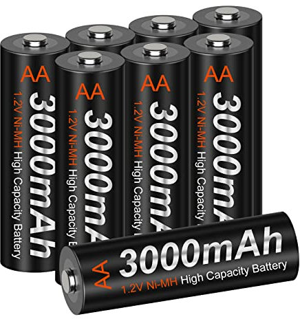 CITYORK 3000mAh AA NI-MH Baterías Recargables de Alta Capacidad 1200 ciclos Paquete de baterías Recargables AA con Estuche de Almacenamiento [Paquete de 8]