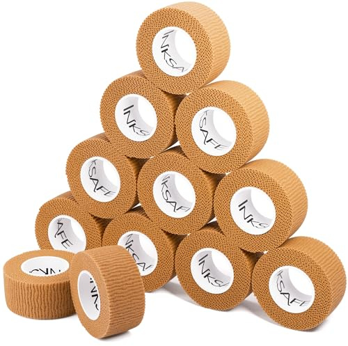 Inksafe Tan Self Adherent Cohesive Bandages 2.5cm x 4.5m Box of 12 - Uses Include Vet Wrap, Tape for Wrist and Ankle Sprains, Finger and Thumb Tape,