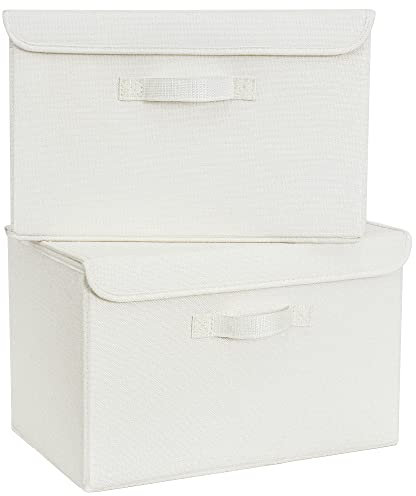 GRANNY SAYS Aufbewahrungsboxen mit Deckel, 2 Stück Kisten Aufbewahrung mit Deckel, Faltbare Ordnungsboxen Stoff, Aufbewahrungskorb mit Deckel für Kleidung, weiß Faltboxen mit Deckel für Kleiderschrank