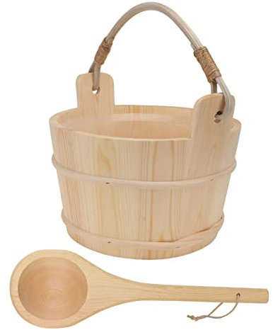 Cabilock Seau De Sauna Bois avec Doublure Et Poignée Corde Ensemble De Cuillère Pratique pour Sauna Et Spa