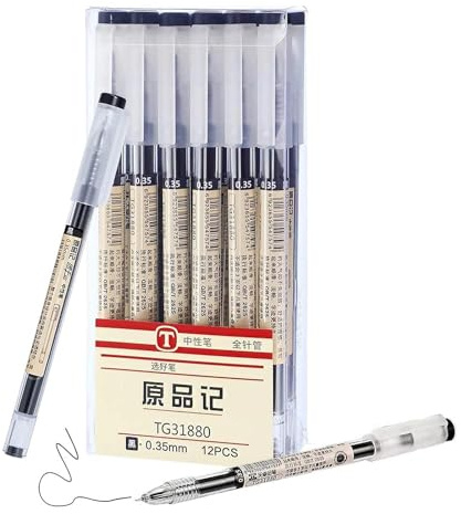 DXLing 12 Pezzi Penne Gel Nere 0.35mm Extrafini a Inchiostro per Casa, Scuola e Ufficio