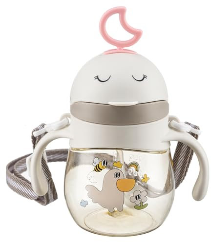 Alled Trinklernbecher Baby,Schnabeltasse Kinder ab 6 Monate Auslaufsicher Trinkbecher, Beschwerter Strohhalm Trinkbecher Kleinkind mit Griffen Schlüsselband 250ml