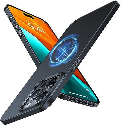 TORRAS Ultra Dünn für iPhone 15 Pro Max Hülle für MagSafe mit Kameraständer (Nr.1 Magnetkraft & Profi-Kameraschutz) Velvety Touch Handyhülle iPhone 15 Pro Max Case Stoßfest Kratzfest Slim Schwarz
