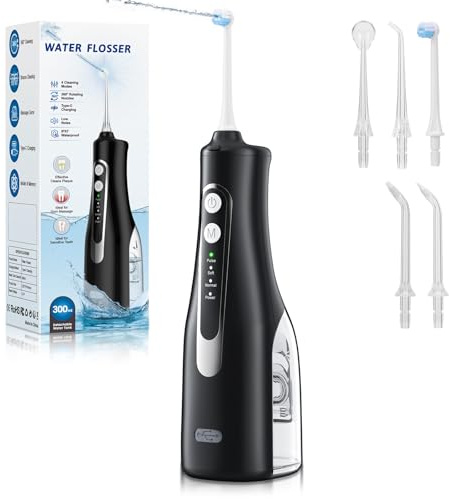 Water Dental Flosser 300ML Portable - 4 Modes Cordless Oral Irrigator - Rechargeable IPX7 Waterproof - Water Dental Piks for Cleaning for Home Travel