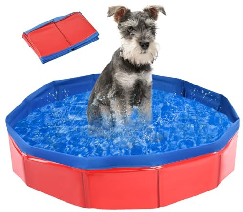 Hunde Pool, Hunde Planschbecken, Faltbarer Pool für Hund und Katze, Hundebadewanne, Hundepool Klein, Hundepool fur Große Hunde, Bademuschel für Hunde mit Wasserablassventil (50 x 8 cm)