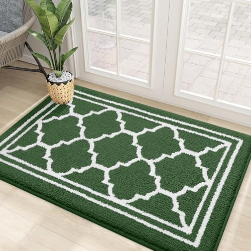 Homaxy Washable Door Mats Indoor, Dirt Trapper Mat Absorbent Non-Slip Low Profile Doormat for Entrance, Inside, Kitchen, Front Back Door, Pets and Dogs— 60 x 90 cm, Green