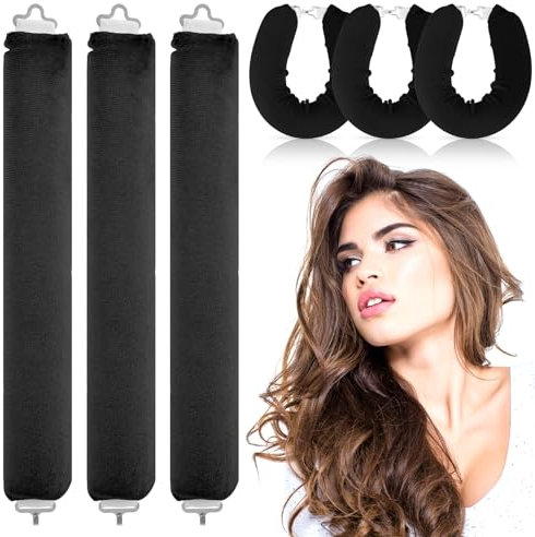 3 Stück Lockenwickler, Abeillo Heatless Curls Band, Locken Ohne Hitze, Locken ohne Heatless Curl Set, DIY Locken über Nacht, Lockenwickler Groß für Langes Mittleres Haar (Schwarz)