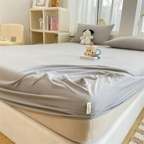 Odot Seersucker Spannbettlaken Elastisch, Solide Farbe Mikrofaser Spannbetttücher bis 25cm Tiefe Taschen Spannbetttuch Weiche Spannleintuch Bettlaken für Boxspringbetten (180x200cm,Hellgrau)